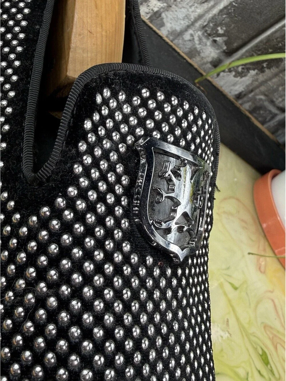 Stacy Adams 25228-042 Men’s Black/Silver Studded Slip-On Dress Loafer US 13 M